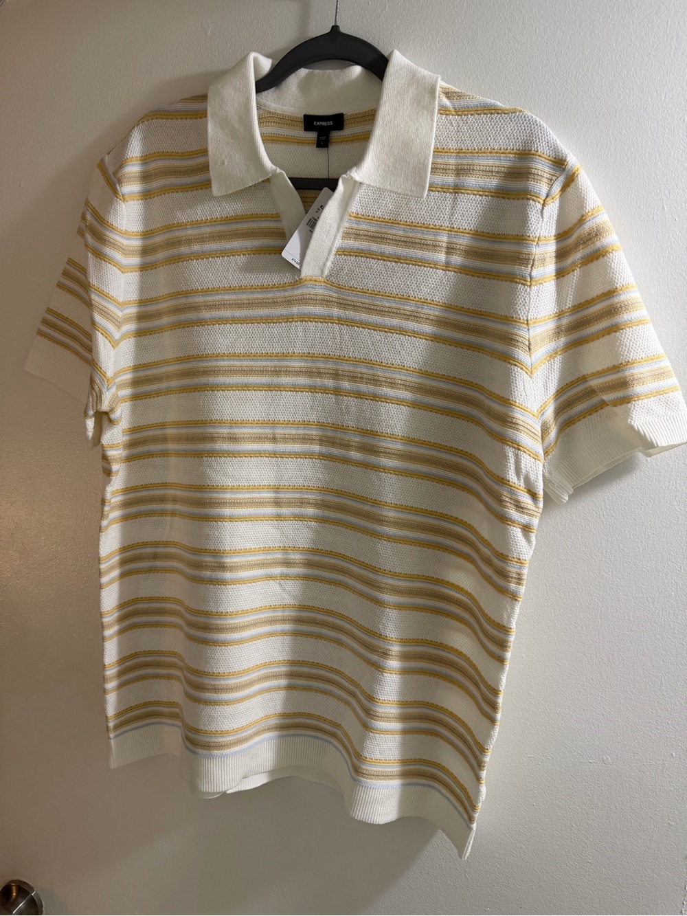 Express Cream and Yellow Striped Polo Shirt